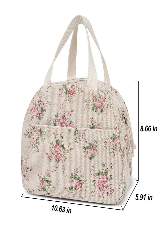 honitty Lunch Box for Women,Insulated Lunch Bags,Cute Quilted Lunch Tote Bag,Large Capacity Cooler Bag with Compartments for Picnics(Pink Flower) - Image 2