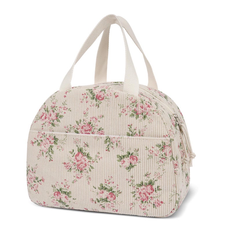 honitty Lunch Box for Women,Insulated Lunch Bags,Cute Quilted Lunch Tote Bag,Large Capacity Cooler Bag with Compartments for Picnics(Pink Flower) - Image 1