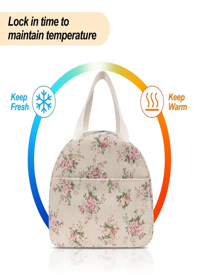honitty Lunch Box for Women,Insulated Lunch Bags,Cute Quilted Lunch Tote Bag,Large Capacity Cooler Bag with Compartments for Picnics(Pink Flower) - Image 3
