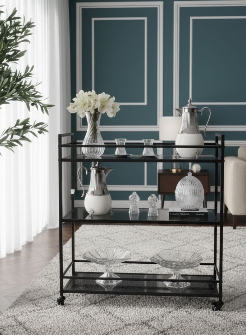 الهدايا مول  عربية تقديم ضيافة فاخرة 3 دور 80x34x90 سم _ أسود - Image 1