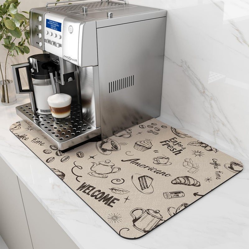 AMOAMI Coffee Mat Hide Stain Rubber Backed Absorbent Dish Drying Mat for Kitchen Counter Fits Under Coffee Maker Espresso Machine 12x19 Milk Tea