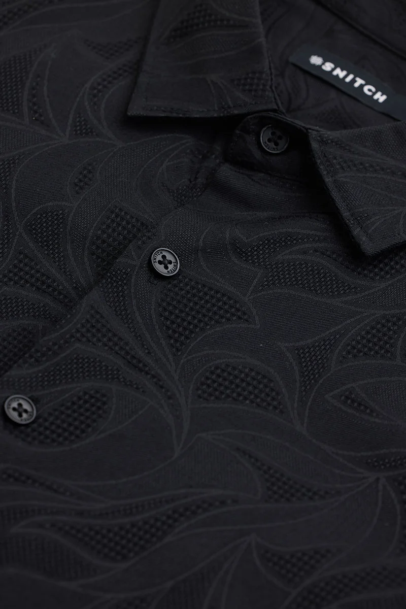SNITCH Black Textured Long Sleeve Slim Fit Formal Shirt