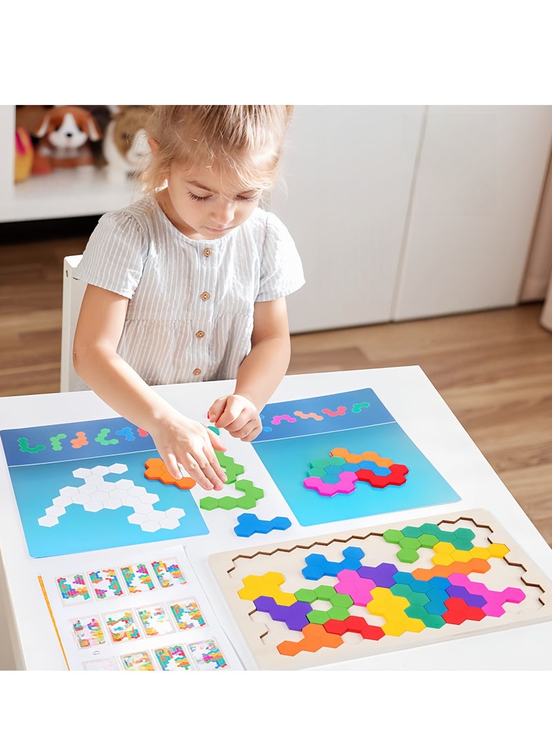Creative Wooden Puzzle Brain Teaser,120 levels of puzzle games, Intelligence Colorful 3D Jigsaw Game,Stem Montessori Educational Gift for Ages 3-8 Kids and Adults,(Honeycomb shape)  - Image 2