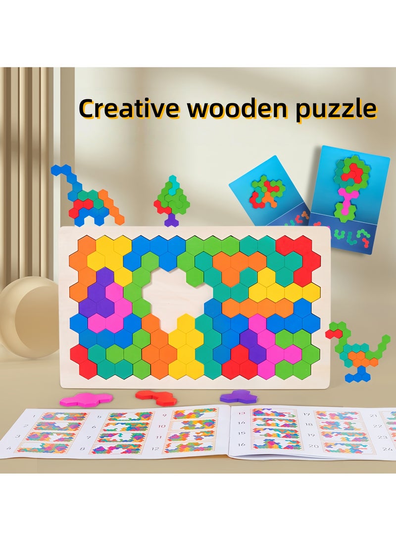 Creative Wooden Puzzle Brain Teaser,120 levels of puzzle games, Intelligence Colorful 3D Jigsaw Game,Stem Montessori Educational Gift for Ages 3-8 Kids and Adults,(Honeycomb shape)  - Image 3