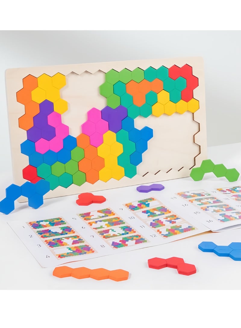 Creative Wooden Puzzle Brain Teaser,120 levels of puzzle games, Intelligence Colorful 3D Jigsaw Game,Stem Montessori Educational Gift for Ages 3-8 Kids and Adults,(Honeycomb shape)  - Image 4