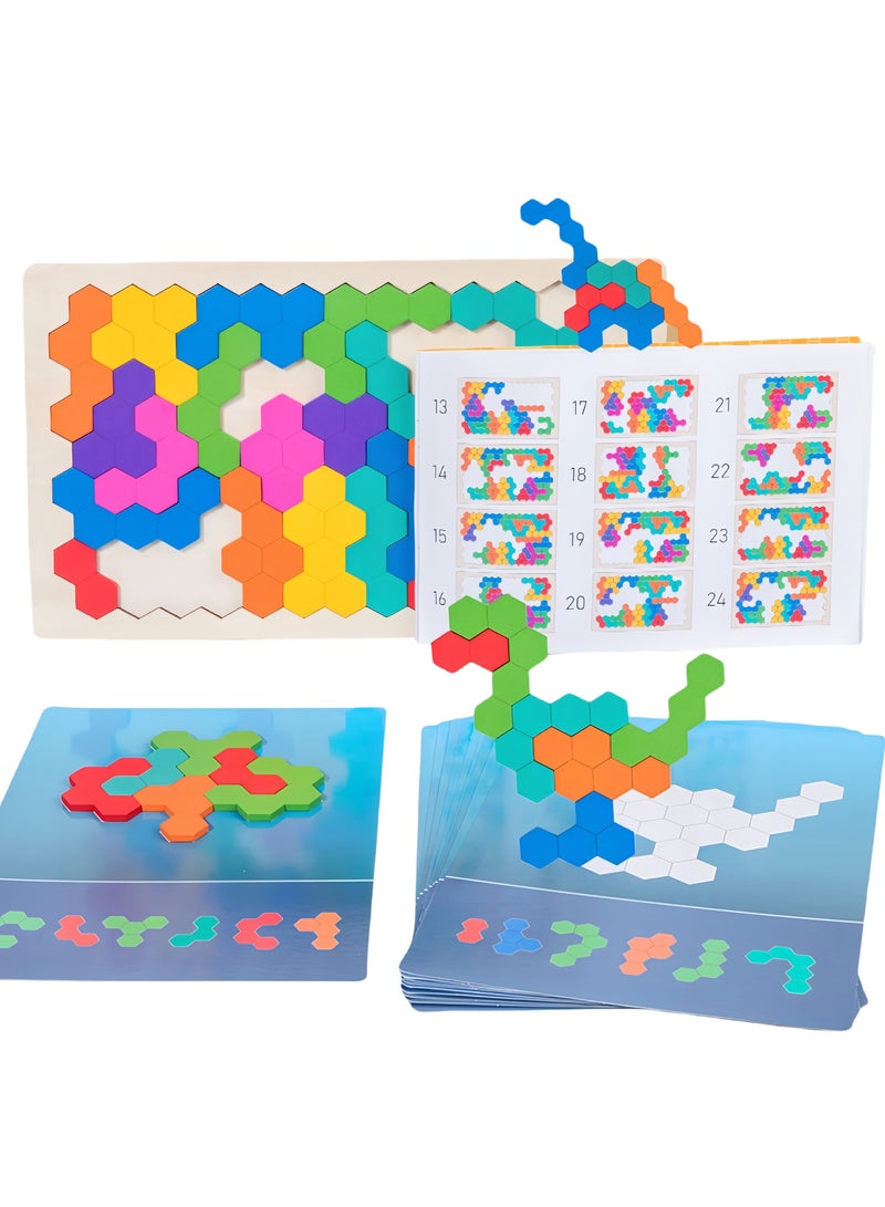 Creative Wooden Puzzle Brain Teaser,120 levels of puzzle games, Intelligence Colorful 3D Jigsaw Game,Stem Montessori Educational Gift for Ages 3-8 Kids and Adults,(Honeycomb shape)  - Image 1