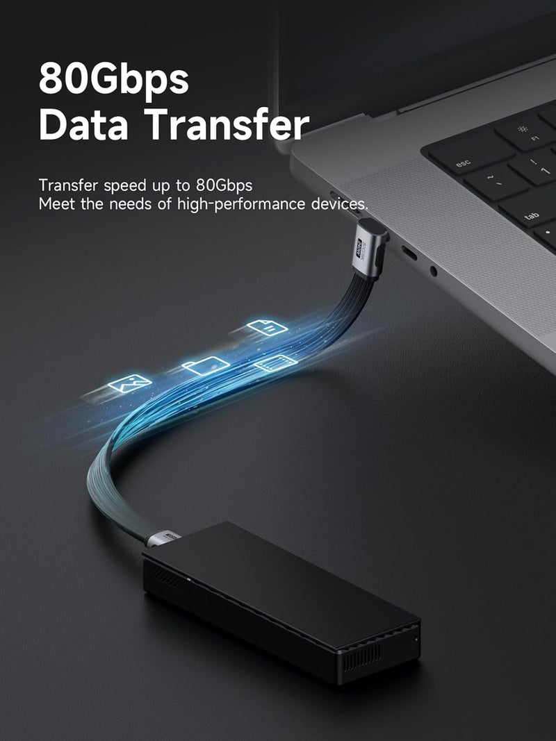 هاجيبس كابل هاجيبيس USB4، نقل بيانات بسرعة 80 جيجابت/ثانية، شحن سريع بقدرة 240 واط من نوع USB-C، كابل قصير USB 4 V2.0 بدقة 8K@60Hz لأجهزة iPhone 17 16 15 Pro Max وiPad Pro وThunderbolt 5/4 (زاوية 90 درجة وسطية، 25 سم) - Image 3