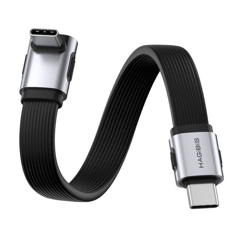 هاجيبس كابل هاجيبيس USB4، نقل بيانات بسرعة 80 جيجابت/ثانية، شحن سريع بقدرة 240 واط من نوع USB-C، كابل قصير USB 4 V2.0 بدقة 8K@60Hz لأجهزة iPhone 17 16 15 Pro Max وiPad Pro وThunderbolt 5/4 (زاوية 90 درجة وسطية، 25 سم) - Image 1