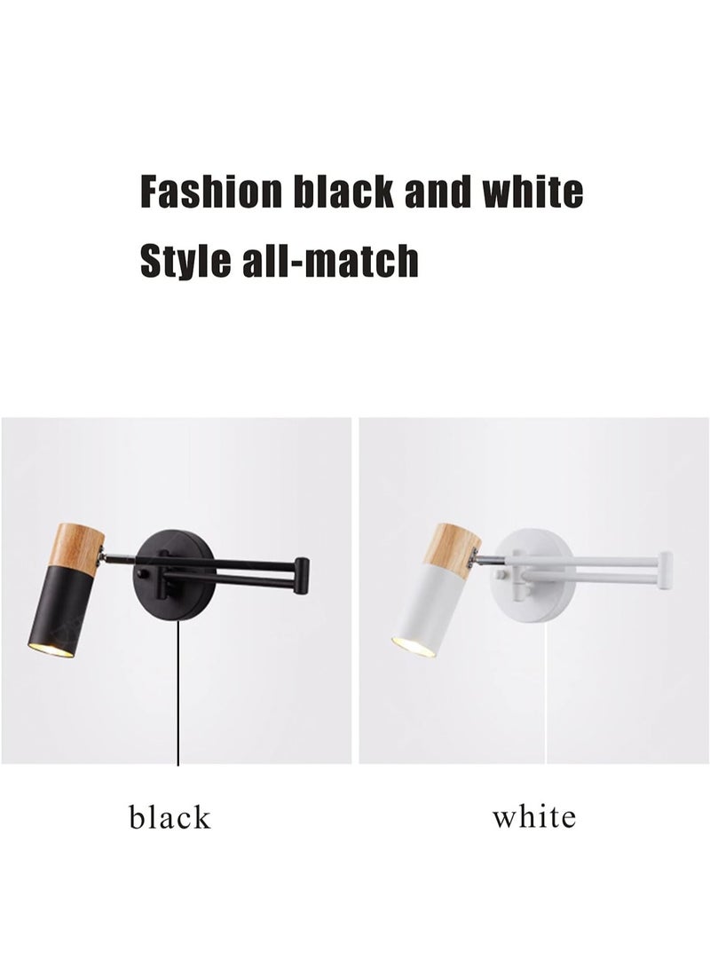 LOOPITYS Wooden indoor wall lamp (white, color temperature 3000K warm light), long arm metal rotating head adjustable 350 °, long arm reading wall lamp, indoor retro and expandable retro wall lamp, suitable for bedrooms, bedside hotels, and guest rooms - Image 5