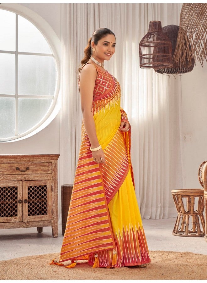 MANOHARI Women's Most Trendy Banarasi Soft Silk Woven Yellow Saree With Heavy Jacquard Work Saree With Blouse Piece_MN2002 - Image 5