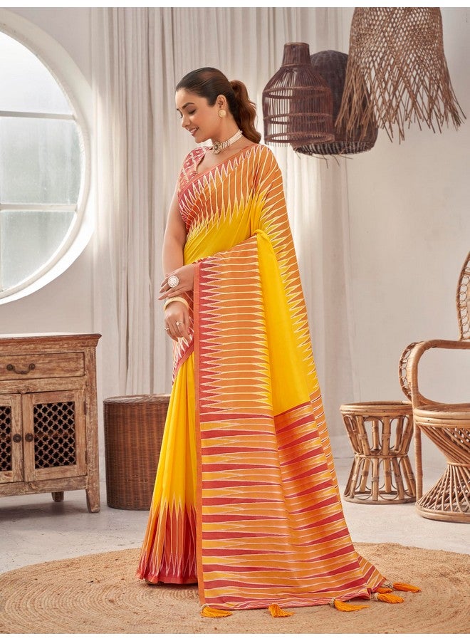 MANOHARI Women's Most Trendy Banarasi Soft Silk Woven Yellow Saree With Heavy Jacquard Work Saree With Blouse Piece_MN2002 - Image 2