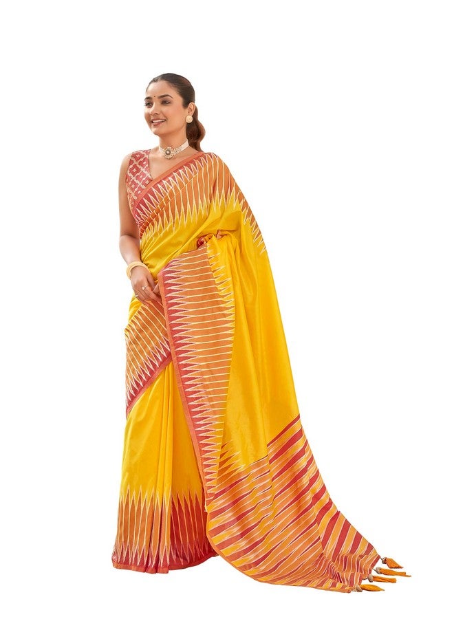MANOHARI Women's Most Trendy Banarasi Soft Silk Woven Yellow Saree With Heavy Jacquard Work Saree With Blouse Piece_MN2002 - Image 1