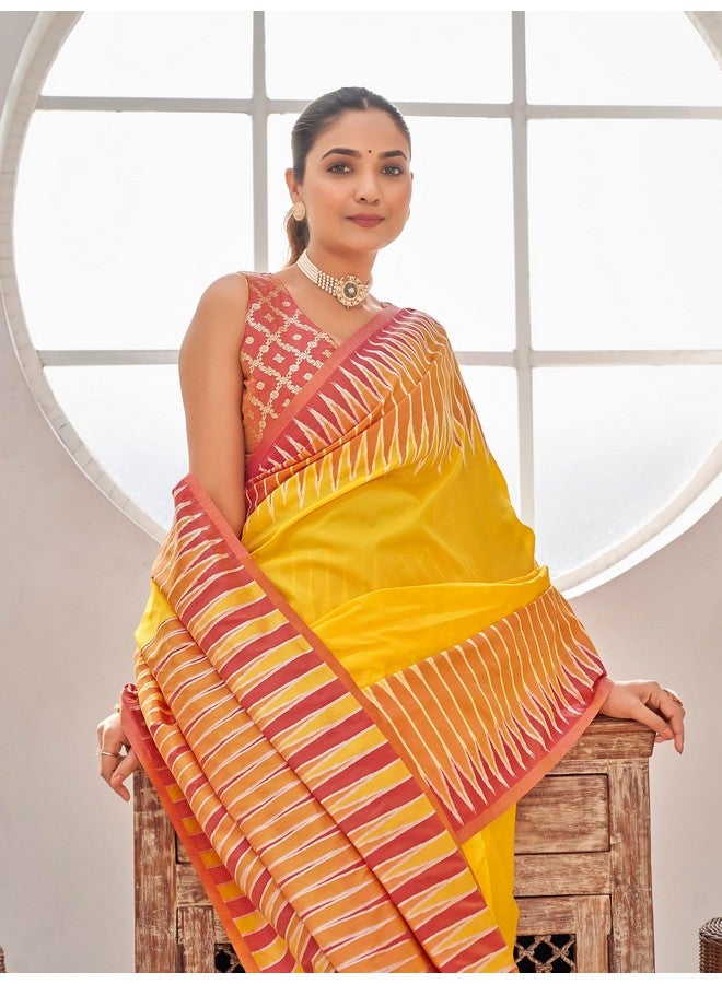 MANOHARI Women's Most Trendy Banarasi Soft Silk Woven Yellow Saree With Heavy Jacquard Work Saree With Blouse Piece_MN2002 - Image 4