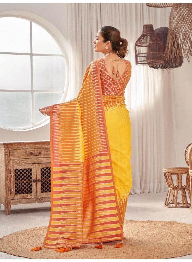 MANOHARI Women's Most Trendy Banarasi Soft Silk Woven Yellow Saree With Heavy Jacquard Work Saree With Blouse Piece_MN2002 - Image 3