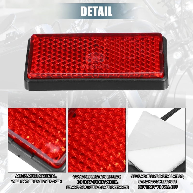 X AUTOHAUX 6 Pcs Rectangular Stick-on Safety Spoke Reflective Self Adhesive Reflector for Gate Posts Cars Trailer Motorcycle Trucks Boat Bicycle Bike Red - Image 3