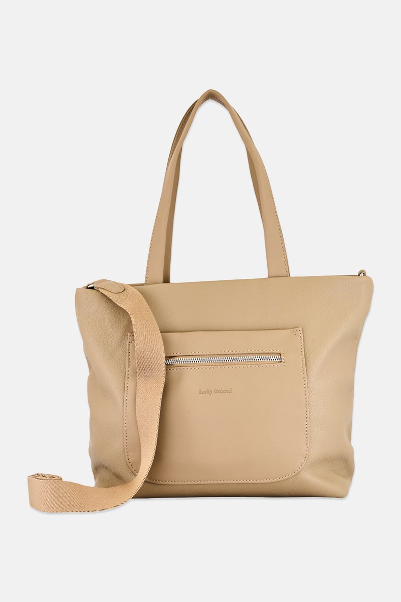 Kathy Ireland Women Brand Logo Handbag, Taupe - Image 1