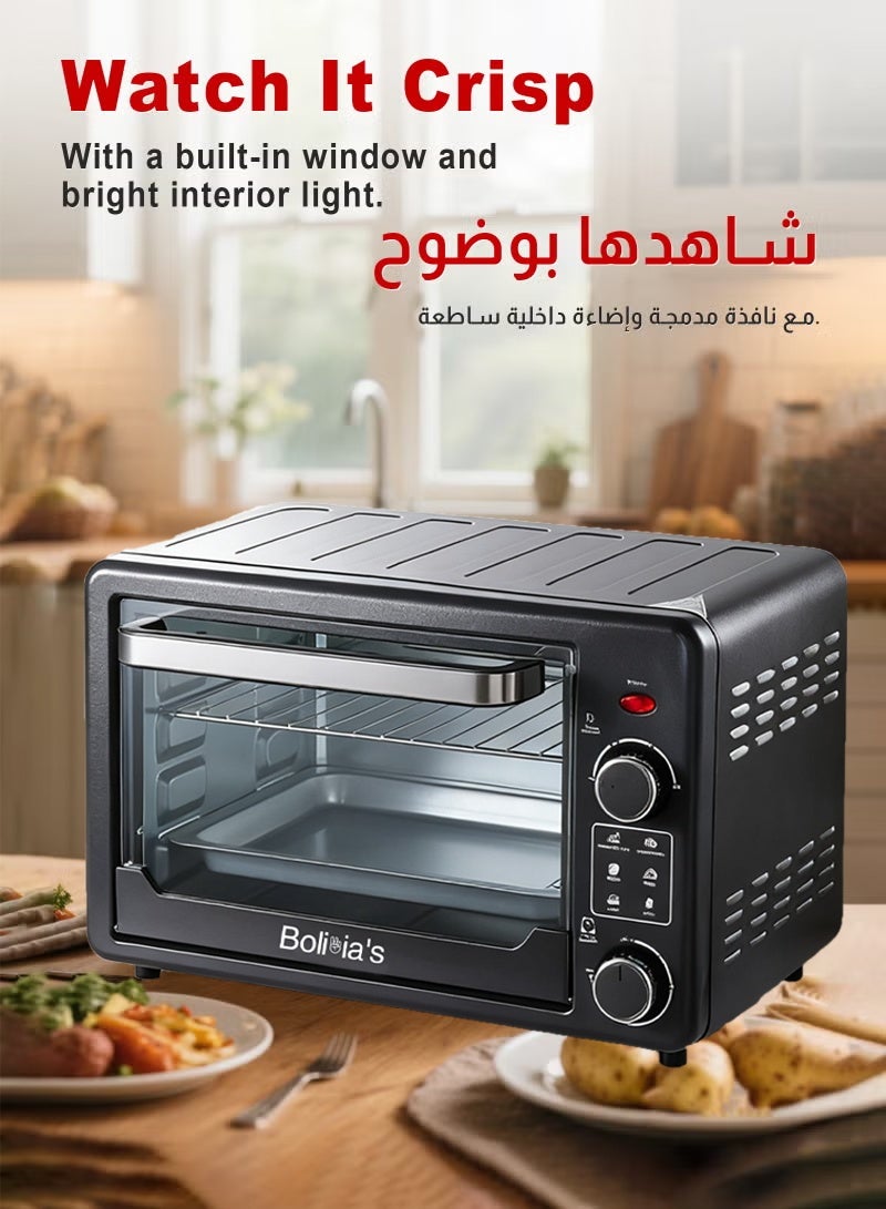 Bolivia's Multifunction electric convection oven, stainless steel, adjustable temperature, large viewing window, accessories included 22L 1000W Black - Image 4