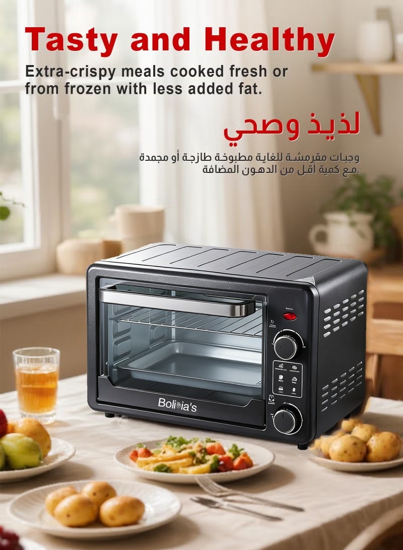 Bolivia's Multifunction electric convection oven, stainless steel, adjustable temperature, large viewing window, accessories included 22L 1000W Black - Image 5