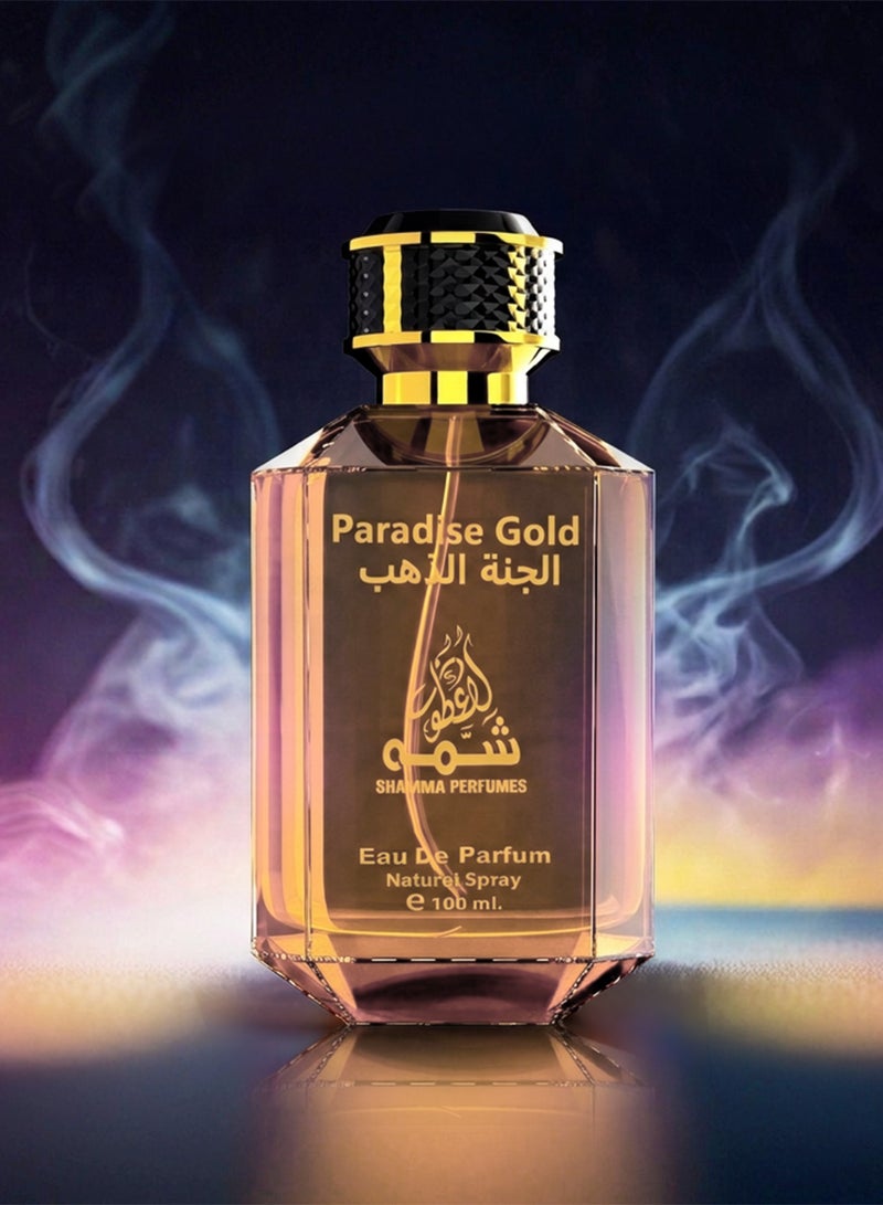 عطور شاما عطر شما بارادايس جولد ١٠٠ مل، عطر رجالي فاخر يدوم طويلاً برائحة العنبر والخشب، يتميز بفوحان قوي ونفحات قوية من العود والجلد والمسك. عطر فاخر مناسب للاستخدام اليومي والمسائي، برائحة رجولية جريئة. أفضل عطر للرجال. - Image 2