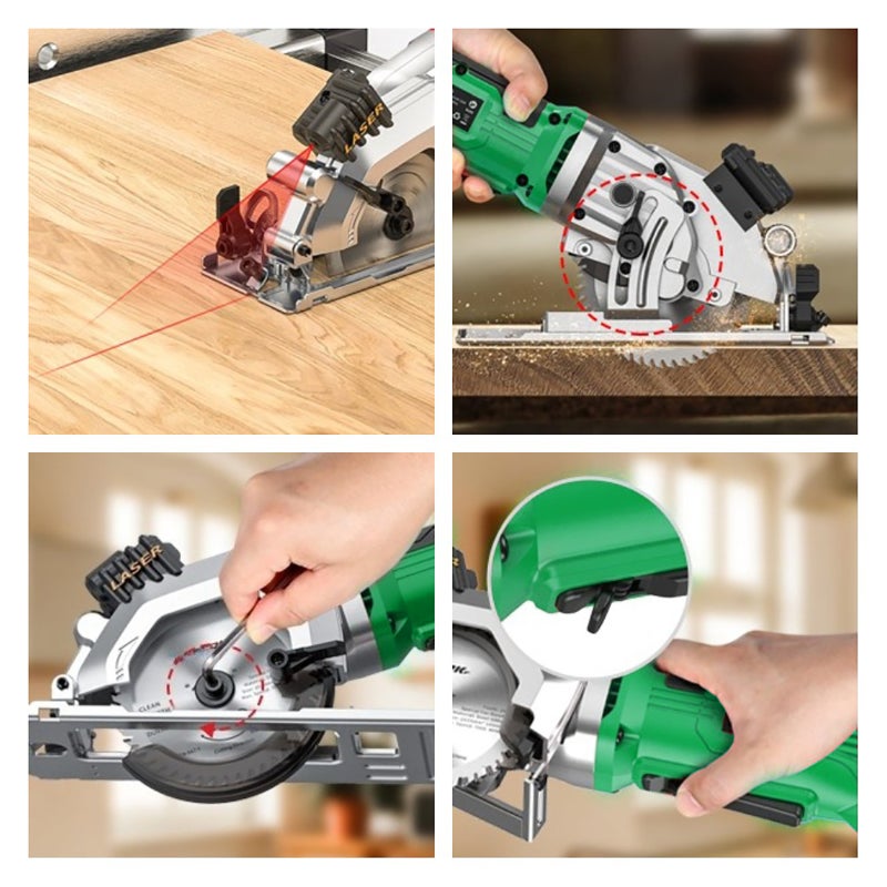 4-1/2 Inch Mini Circular Saw: 580W 3700RPM Copper Motor, 0°-45° Bevel Cutting, Precise Guide Fence - Variable Depth Adjustment, Ergonomic Safe Grip for Home Woodworking & PVC Cutting - Image 2