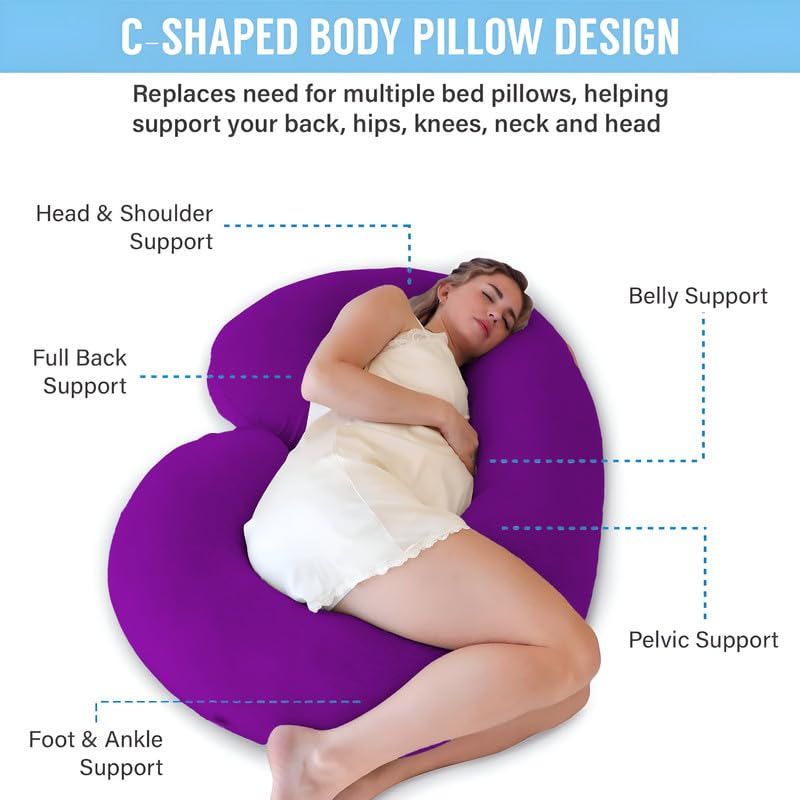 DADDY COOL Full Body C Shape Pregnancy Pillow for Pregnant Women, Maternity Pillow Gift for Pregnancy Sleeping Pillow Pack of 1 Purple - Image 2