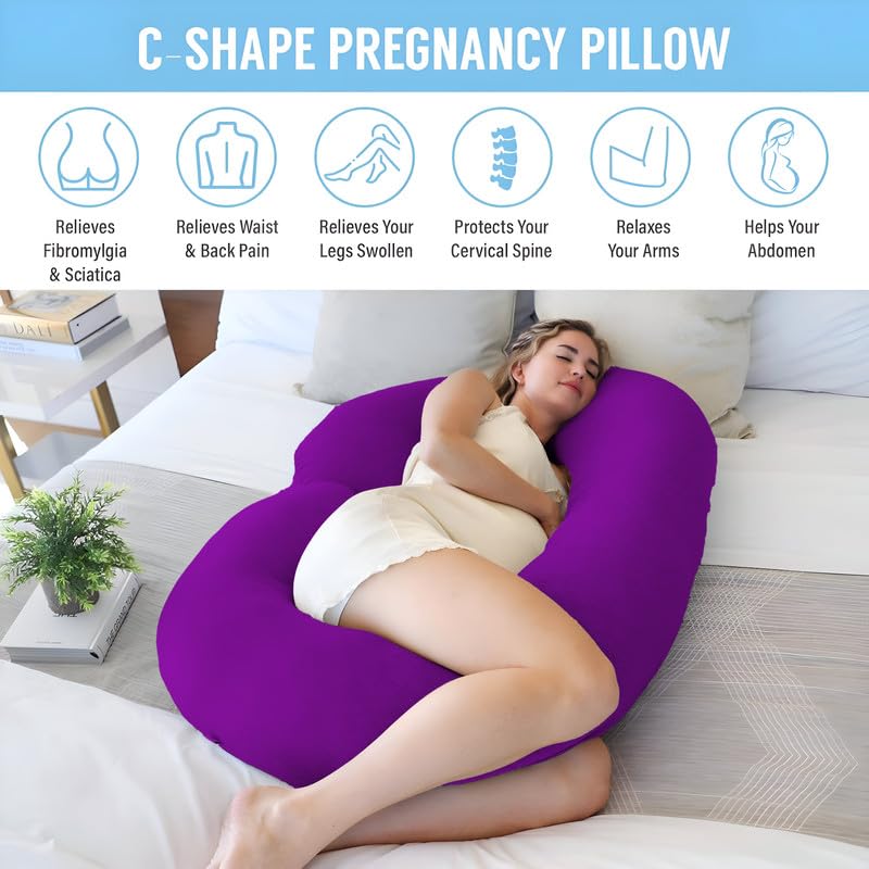 DADDY COOL Full Body C Shape Pregnancy Pillow for Pregnant Women, Maternity Pillow Gift for Pregnancy Sleeping Pillow Pack of 1 Purple - Image 3