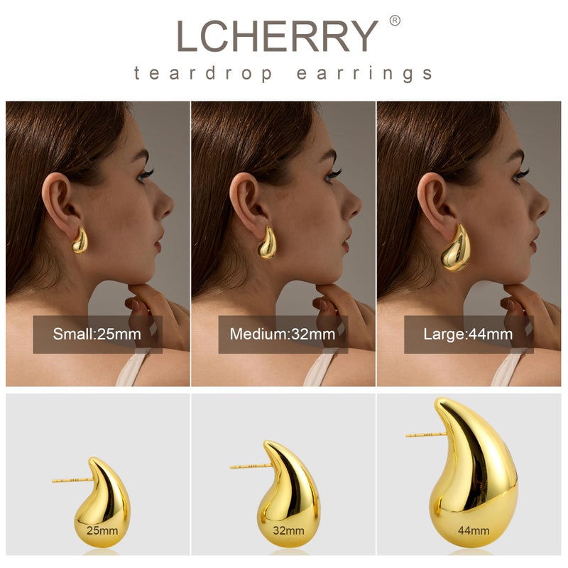 Lcherry Teardrop Earrings Dupes for Women Chunky 18K Gold Plated Waterdrop Earrings Trendy Jewelry Gift for Women - Image 2