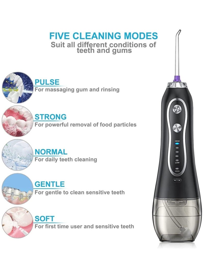 PRIMO PLUS Portable Dental Water Flosser Black , Water Flosser Cordless Portable Dental Oral Irrigator With 5 Modes,4 Standard Replaceable Jet Tips,Rechargeable IPX7 Waterproof DIY Dental Flossers Teeth Cleaner,300ml Detachable Reservoir,Black - Image 3
