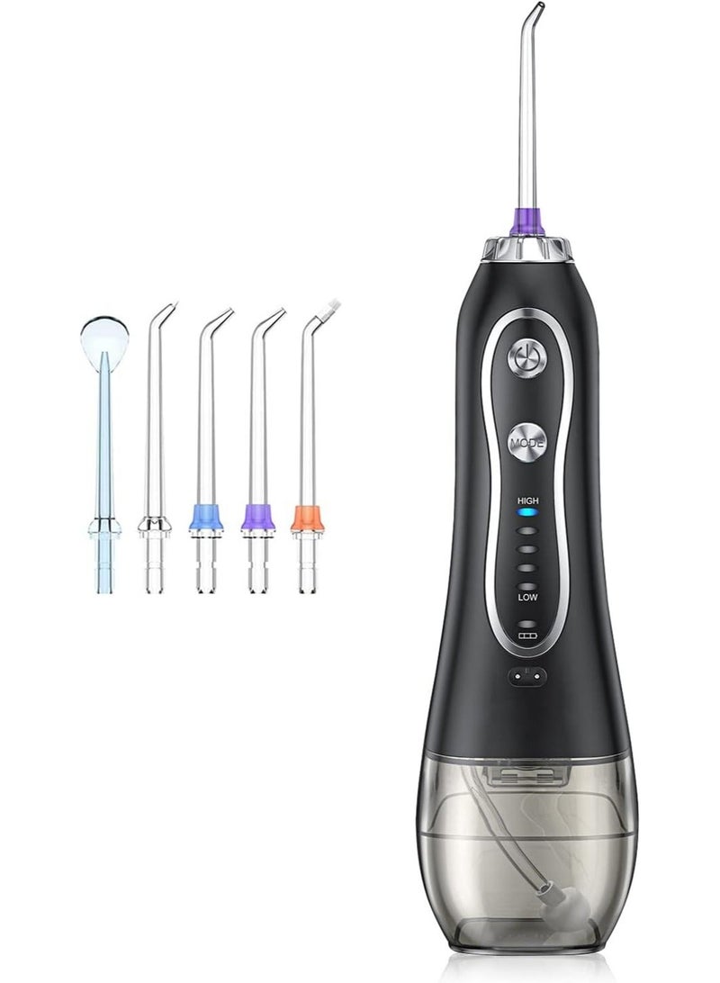 PRIMO PLUS Portable Dental Water Flosser Black , Water Flosser Cordless Portable Dental Oral Irrigator With 5 Modes,4 Standard Replaceable Jet Tips,Rechargeable IPX7 Waterproof DIY Dental Flossers Teeth Cleaner,300ml Detachable Reservoir,Black - Image 2