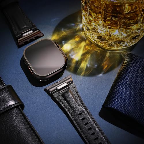 Tlselt Leather Band for Apple Watch Ultra 3/Ultra 2 Bands 49mm 46mm 45mm 44mm, Top Genuine Leather Designer Replacement Strap for iWatch Ultra 3 2 1 SE series 11 10 9 8 7 6 5 4 3 - Image 3
