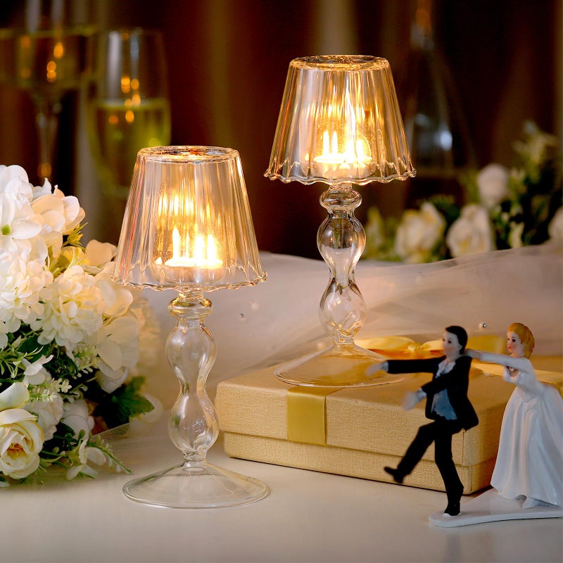Jingmore 2 Pcs Crystal Candle Holders Lamp Shaped Crystal Tealight Candle Holders Table Centerpiece for Home Wedding Engagement Birthday Party Events Dining Table Decoration(Clear) - Image 4