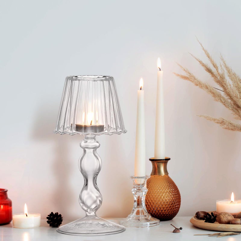 Jingmore 2 Pcs Crystal Candle Holders Lamp Shaped Crystal Tealight Candle Holders Table Centerpiece for Home Wedding Engagement Birthday Party Events Dining Table Decoration(Clear) - Image 5