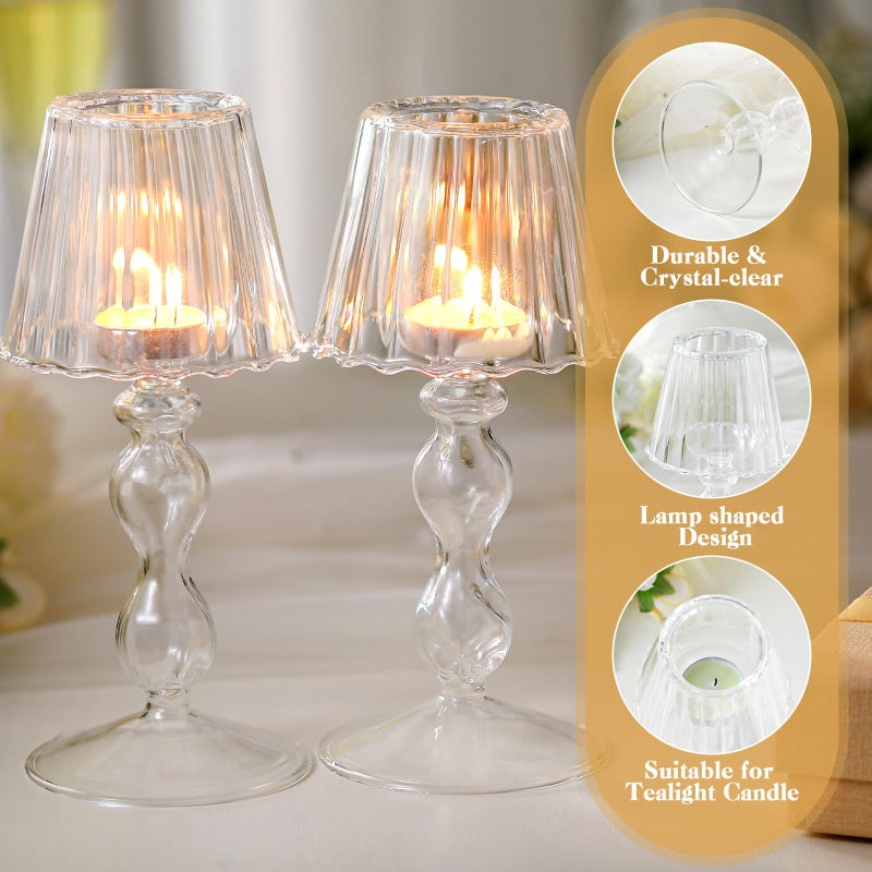 Jingmore 2 Pcs Crystal Candle Holders Lamp Shaped Crystal Tealight Candle Holders Table Centerpiece for Home Wedding Engagement Birthday Party Events Dining Table Decoration(Clear) - Image 3