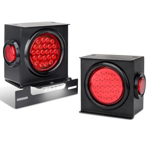 RVZONE 12V Square LED Trailer Light Steel Boxes Housing Kit, 2PCS IP67 Red Waterproof Stop Brake Turn Lights with 4In Round Tail Lights 2 In Round Side Marker Light 6LED License Plate Lighting - Image 1