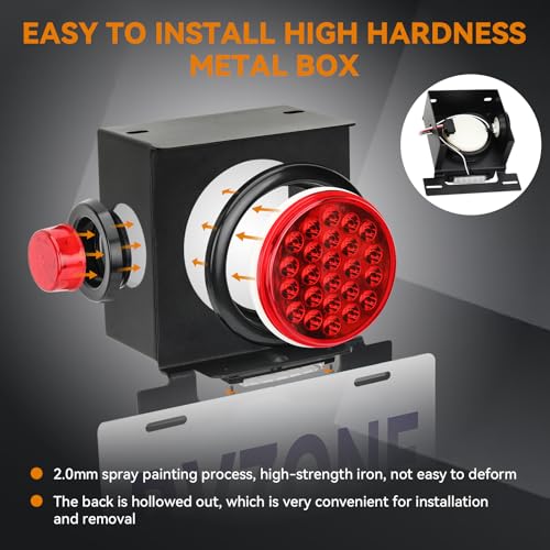 RVZONE 12V Square LED Trailer Light Steel Boxes Housing Kit, 2PCS IP67 Red Waterproof Stop Brake Turn Lights with 4In Round Tail Lights 2 In Round Side Marker Light 6LED License Plate Lighting - Image 5