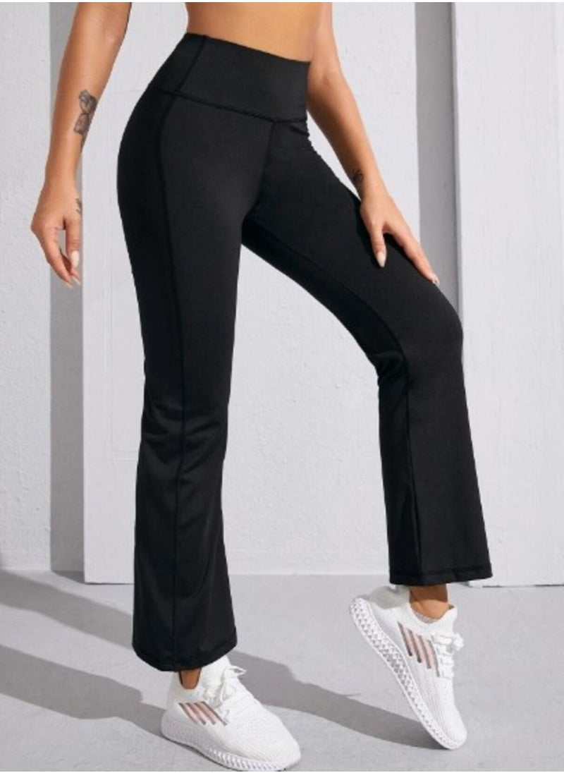 Shein Yoga Basic Solid Color Wide Leg Joggers- Black  - Image 1