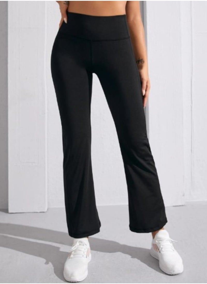 Shein Yoga Basic Solid Color Wide Leg Joggers- Black  - Image 3