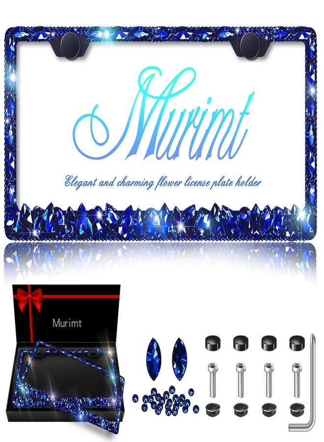 Murimt Blue Bling License Plate Frames 2 Pack Sparkly Glitter Bedazzled License Plate Frame Bling License Plate Holder Cover - High End Gift Box Packaging - Image 1