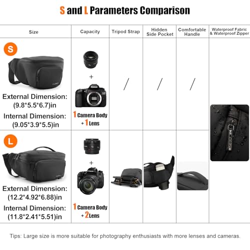 Cwatcun Waterproof Camera Waist Bag Compact Camera Case Lightweight Portable Fanny Pack Daily Carry Storage Case Crossbody Bag for Canon Nikon Sony Fuji DSLRSLRMirrorless Camera Lens Black - Image 3