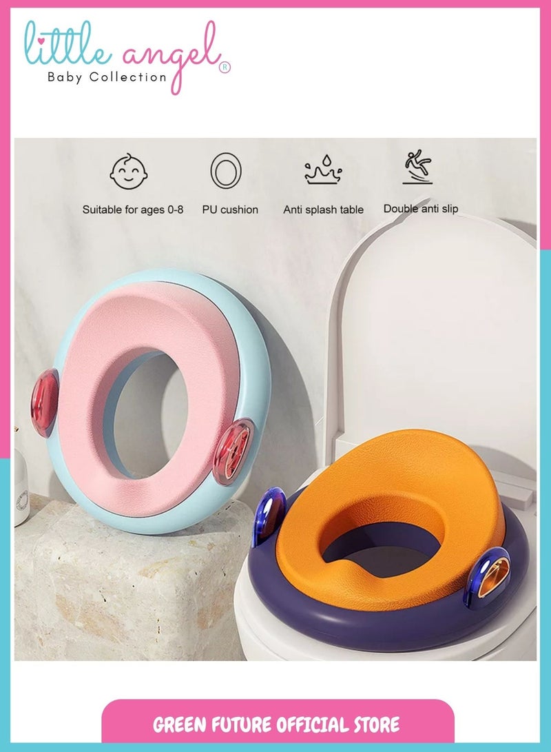 Little Angel Kids Potty Training Seat with Cushioned Padding, Comfortable Handles, Lightweight Toddler Toilet Training Chair, Easily Fits Standard Toilets - Blue & Orange - Image 2