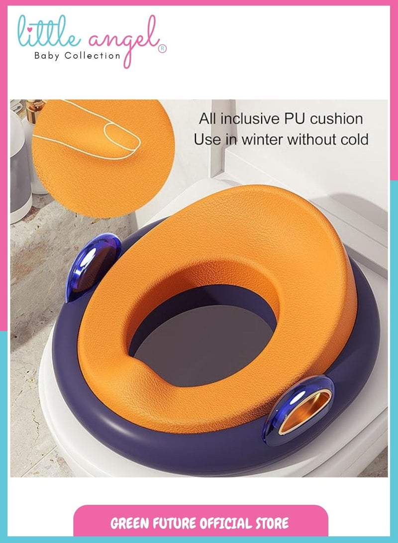 Little Angel Kids Potty Training Seat with Cushioned Padding, Comfortable Handles, Lightweight Toddler Toilet Training Chair, Easily Fits Standard Toilets - Blue & Orange - Image 3