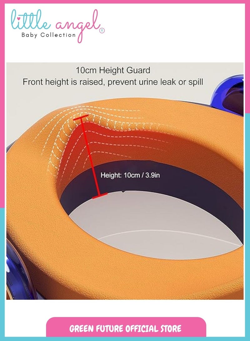 Little Angel Kids Potty Training Seat with Cushioned Padding, Comfortable Handles, Lightweight Toddler Toilet Training Chair, Easily Fits Standard Toilets - Blue & Orange - Image 5