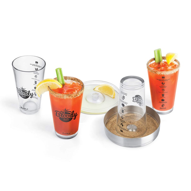 Final Touch Bloody Mary Set - 6 Piece Cocktail Kit with Glasses, Rimmer Tray, and Recipe Guide - Perfect for Home Bartenders (GG5305)