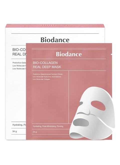 Bio Collagen Real Deep Mask 4Pcs Hydrating Overnight Mask Pore Minimizing Elasticity Improvement 34g