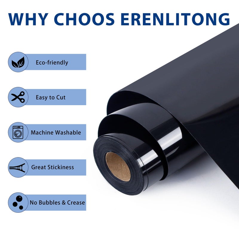 Renlitong Black Htv Iron On Vinyl 12Inch By 20Ft Roll Htv Heat Transfer Vinyl For T-Shirt Htv Vinyl Rolls For All Cutter Machine - Easy To Cut & Weed For Heat Vinyl Design - Image 2