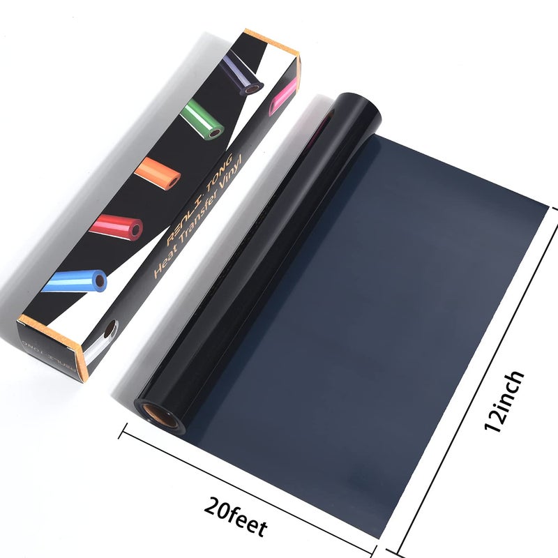 Renlitong Black Htv Iron On Vinyl 12Inch By 20Ft Roll Htv Heat Transfer Vinyl For T-Shirt Htv Vinyl Rolls For All Cutter Machine - Easy To Cut & Weed For Heat Vinyl Design - Image 3