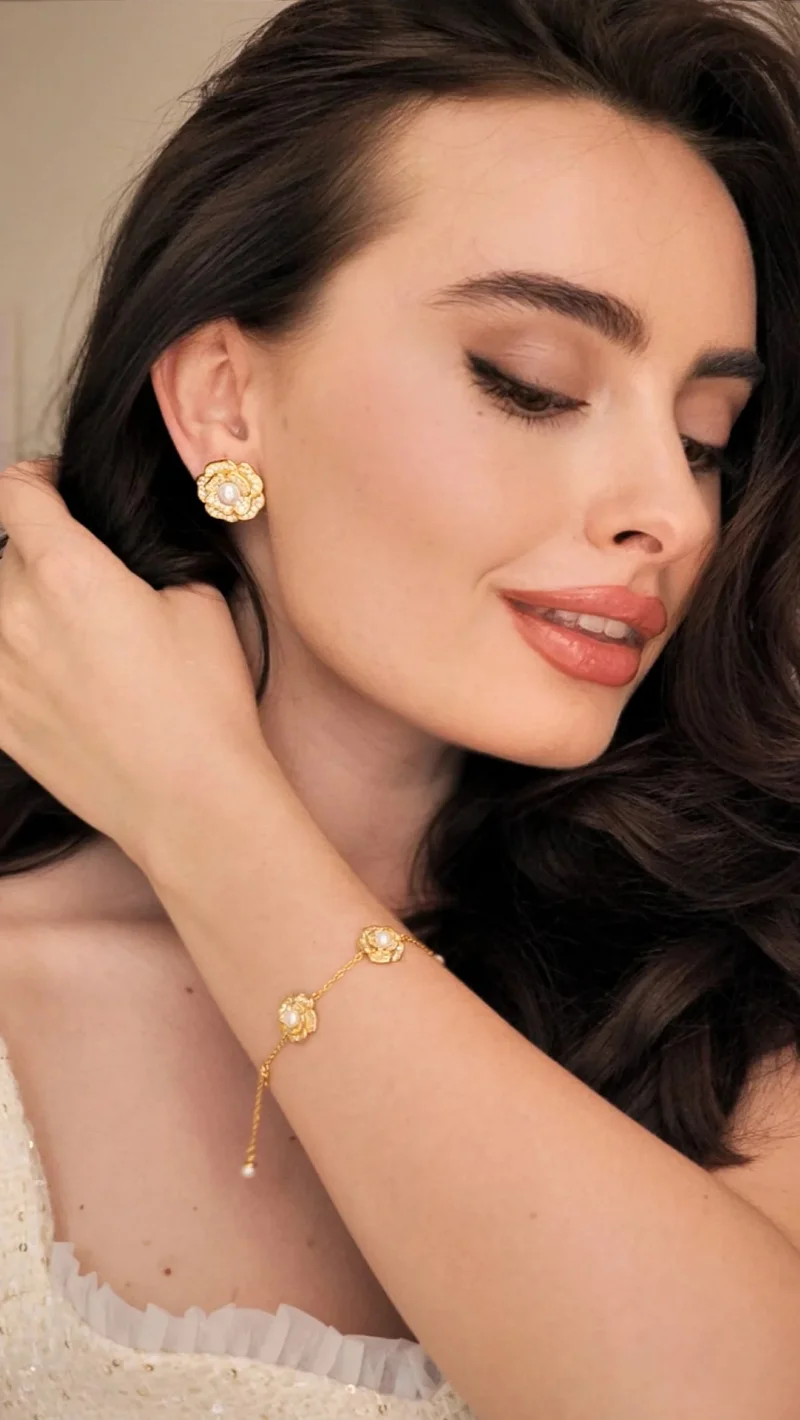 Tsarina' Flower and Freshwater Pearl Gold-Plated Silver Earrings