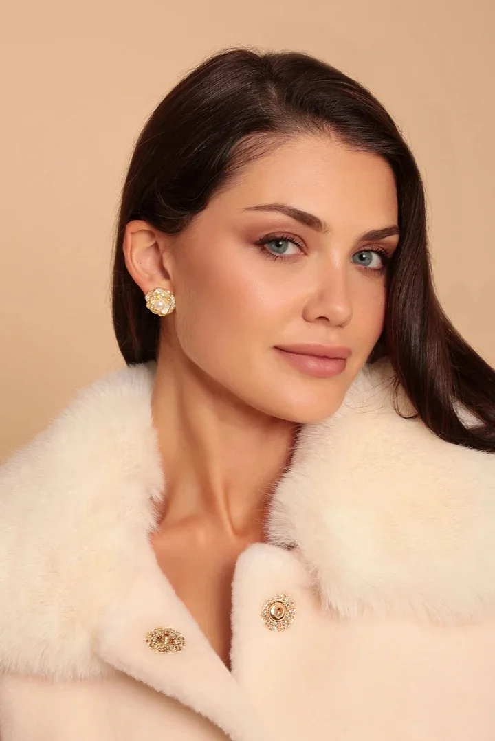 Santinni London Gold Tsarina' Flower and Freshwater Pearl Gold-Plated Silver Earrings for Women | Best Price UAE
