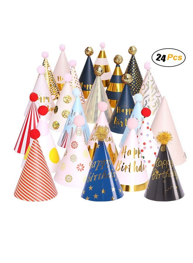 Simple polymer 24 Pcs Birthday Party Hats Birthday Paper Cone Hats With Pom Poms Lovely Party Hats - Image 3
