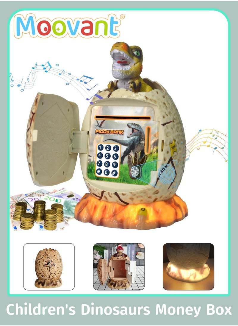 Moovant Dinosaur Electronic Piggy Bank Toy for Kids, Mini ATM Toy with Personal Password & Fingerprint Unlocking, Creative Dinosaur Egg Coin Bank with Sound and Light, Off-White  - Image 1